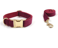 Soft Burgundy Velvet Pet Collar Dog Collar